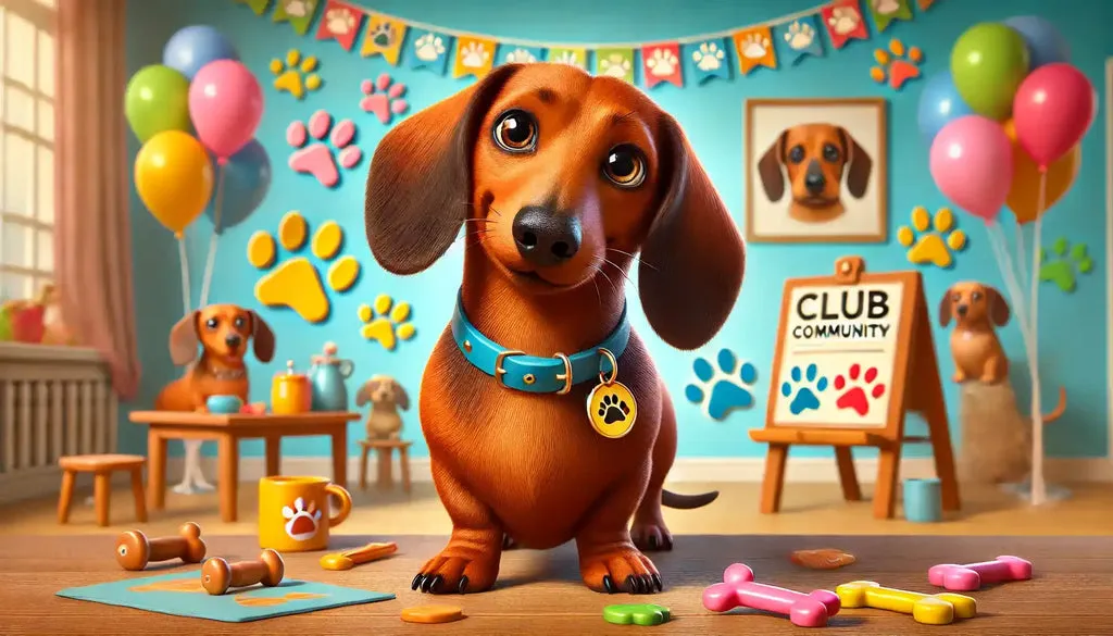 Ein Dackel im Hausmeister Krause Kostüm mit Schirmmütze und Weste, symbolisierend den Kultspruch "Alles für den Dackel".