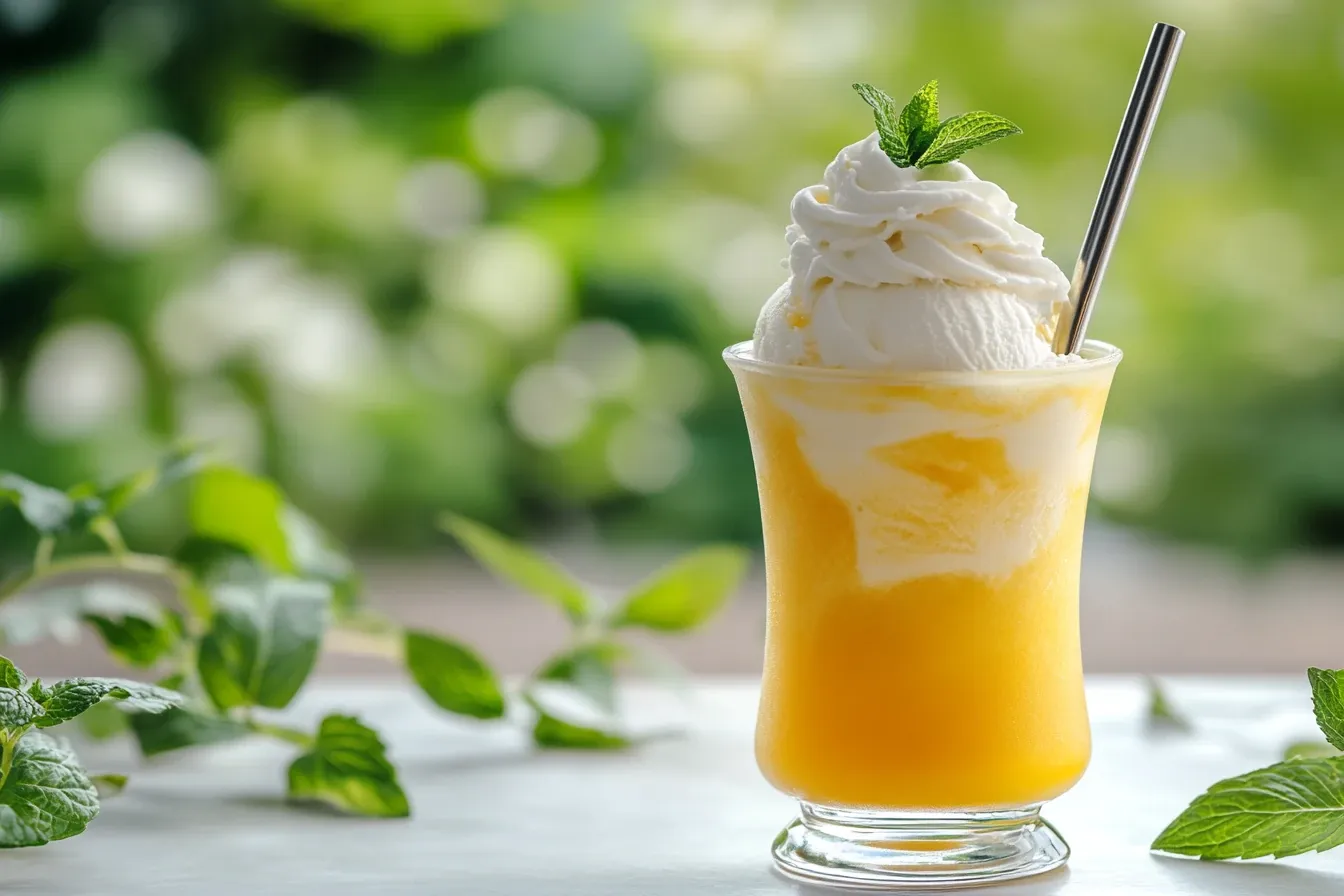 Ein Glas "Sanfter Engel" mit Eis und Orangensaft