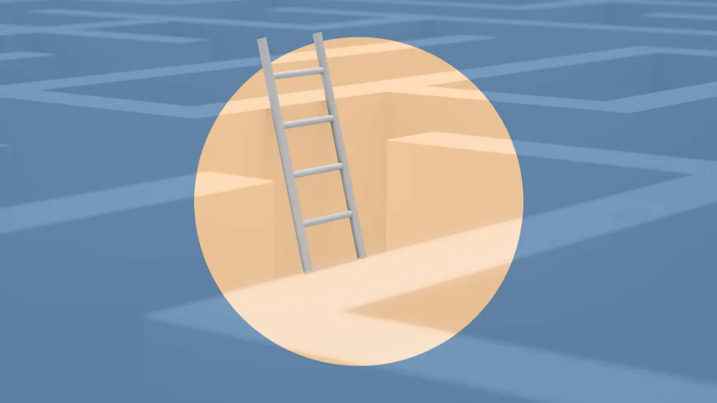 Ein Labyrinth, aus dem eine Leiter herausführt, symbolisiert Karriere-Durchblick, als Teaserbild für den Karriere-Newsletter