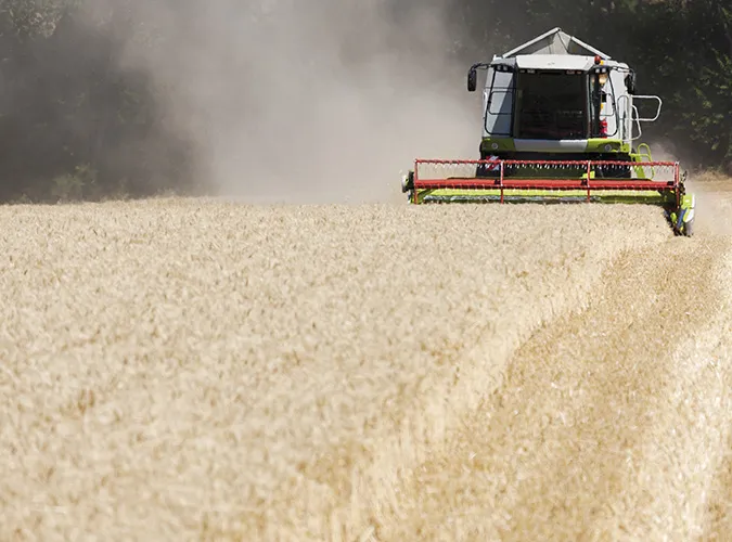 Ein landwirtschaftliches Fahrzeug bei der Ernte