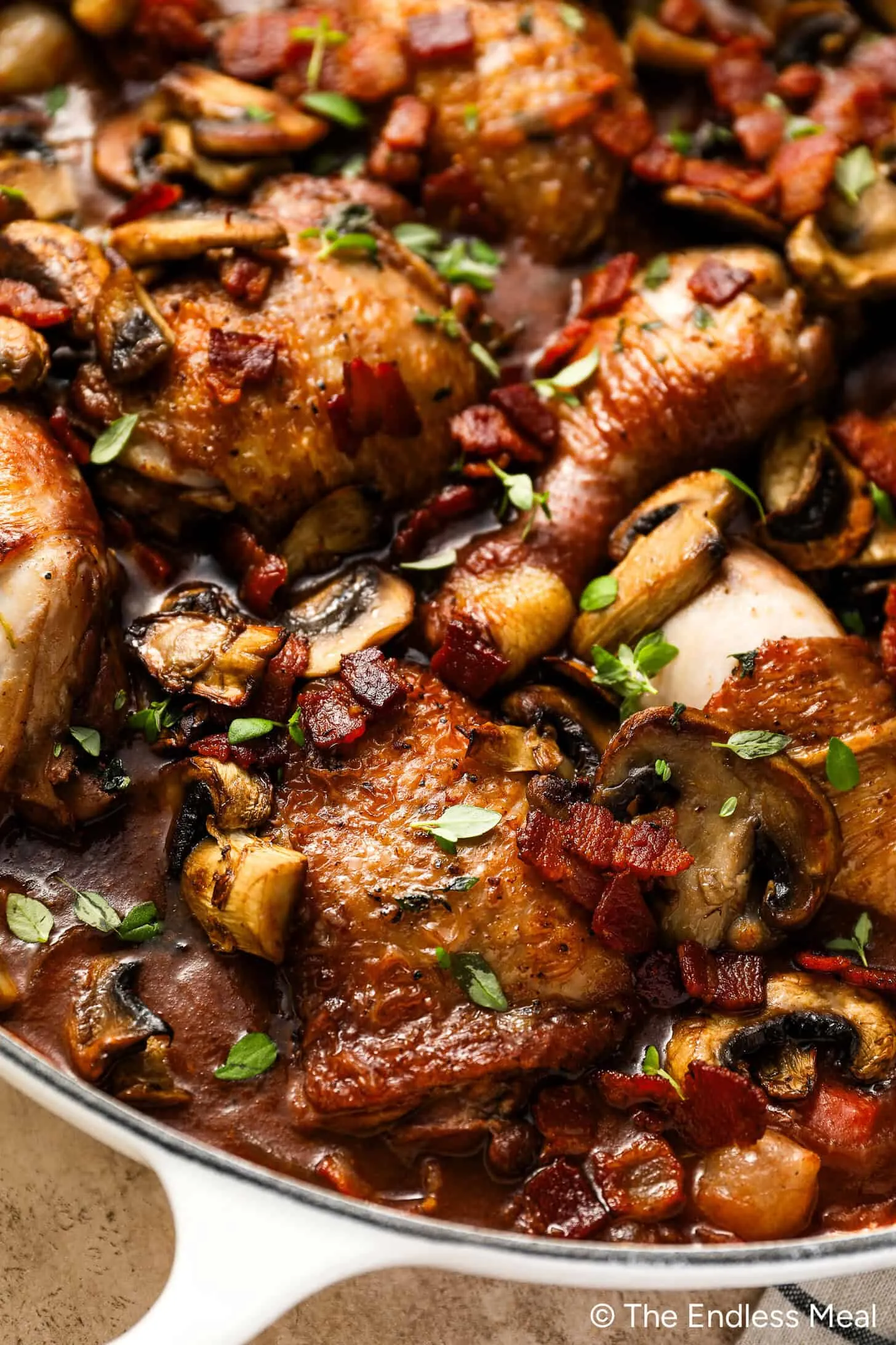 Ein Nahaufnahme von Coq au Vin