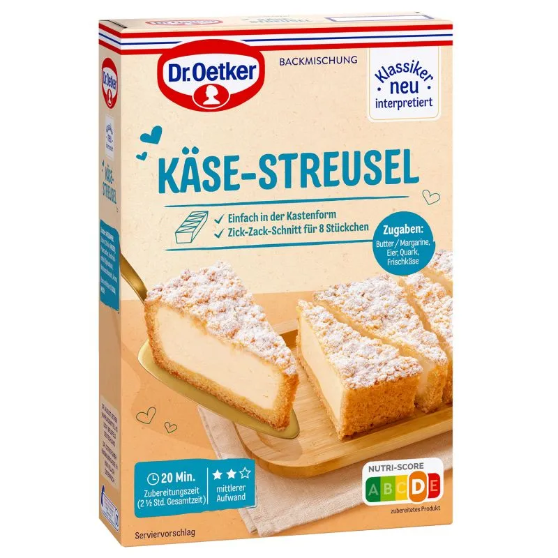 Ein saftiger Käse-Streuselkuchen, einfach zuzubereiten mit einer Backmischung