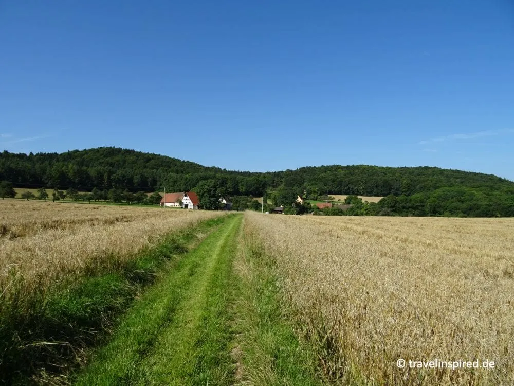 Ein schmaler Wanderweg führt von Pommelsbrunn zum Hohlen Fels