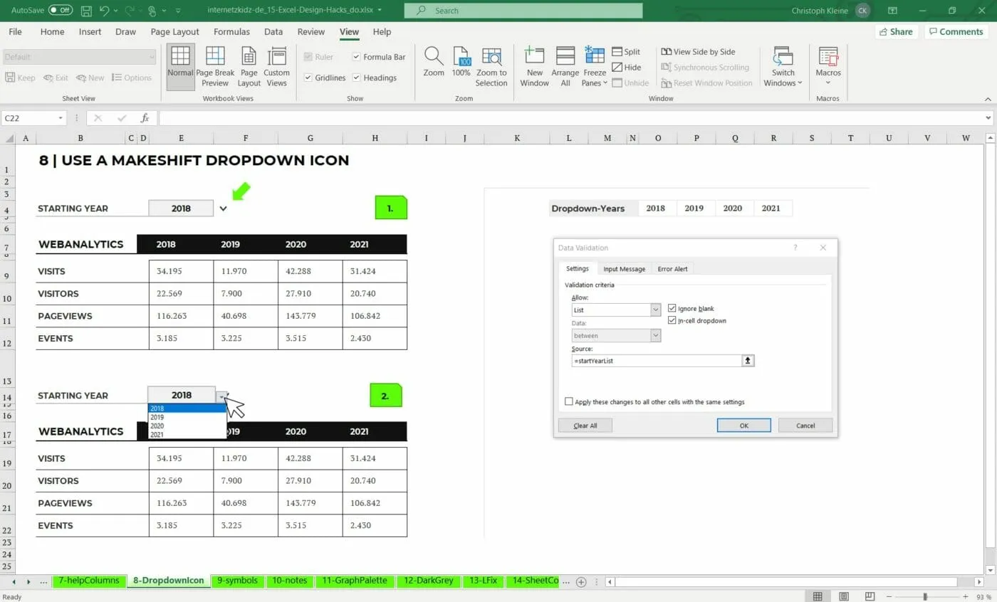 Ein selbstgemachtes Dropdown-Icon in Excel für intuitive Bedienung