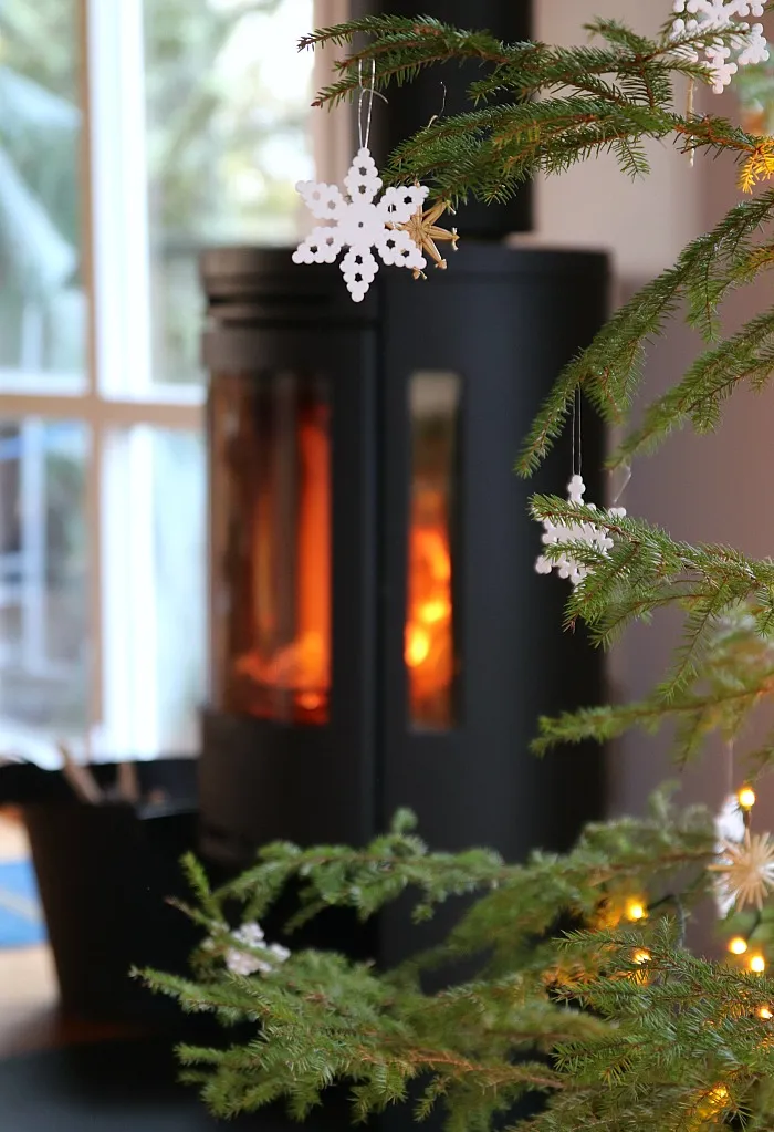 Ein selbstgeschlagener Weihnachtsbaum im Wohnzimmer