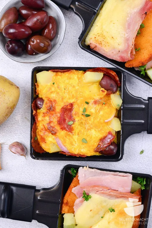 Ein spanisch inspiriertes Raclette Pfännchen mit würziger Chorizo, Kartoffeln und Oliven, für eine mediterrane Abwechslung beim Raclette-Abend.