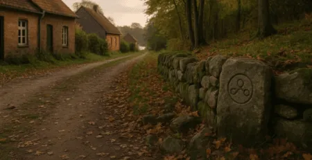 Ein Stein mit einem eingravierten Symbol am Wegesrand in Sankelmark