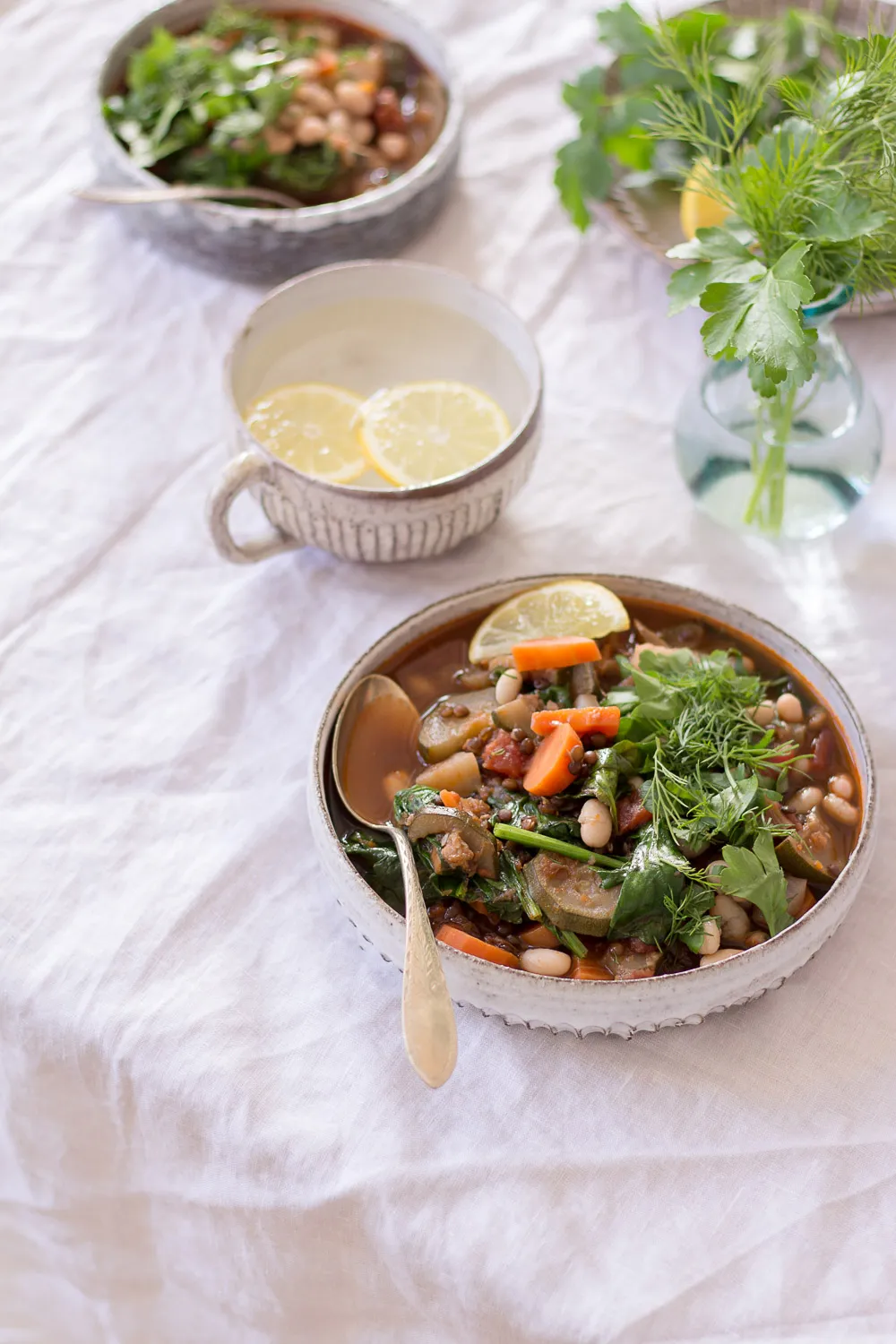 Ein wohltuender Eintopf mit Beluga-Linsen, frischem Gemüse und Kräutern, perfekt für Selbstfürsorge und Meal Prep.