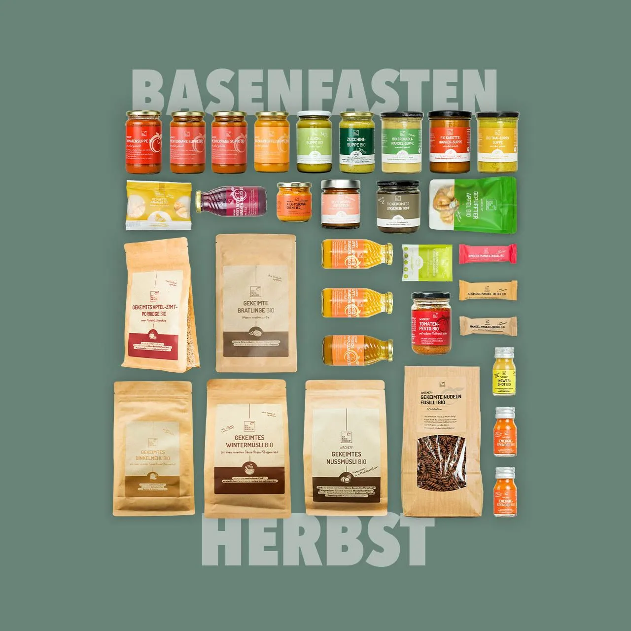 Eine Basenfasten Box mit einer Auswahl an basischen Lebensmitteln und Zutaten für Rezepte