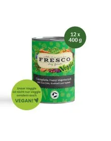 Eine Dose Futter mit Zucchini, Brokkoli und Spinat für Hunde