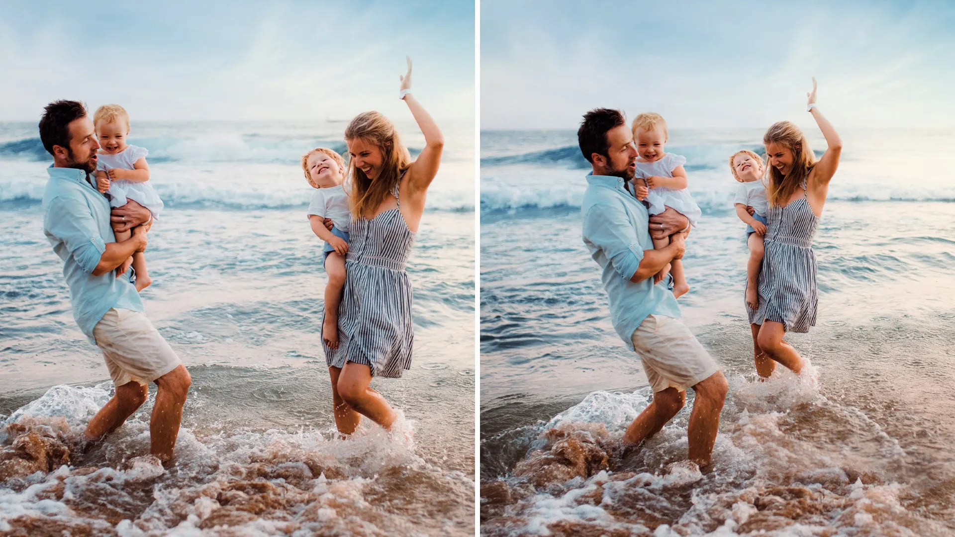 Eine Familie spielt am Strand