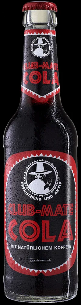 Eine Flasche Club-Mate Cola, ein erfrischendes Mate-Getränk mit natürlichem Koffein