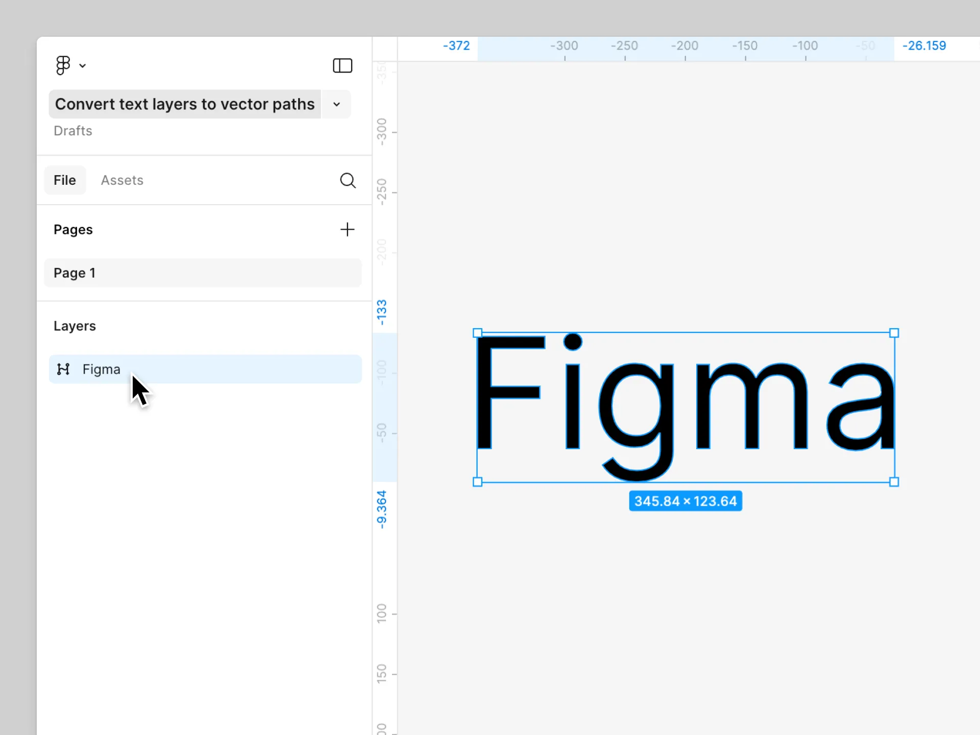 Eine Textebene in Figma wurde zu einem bearbeitbaren Vektorpfad reduziert.