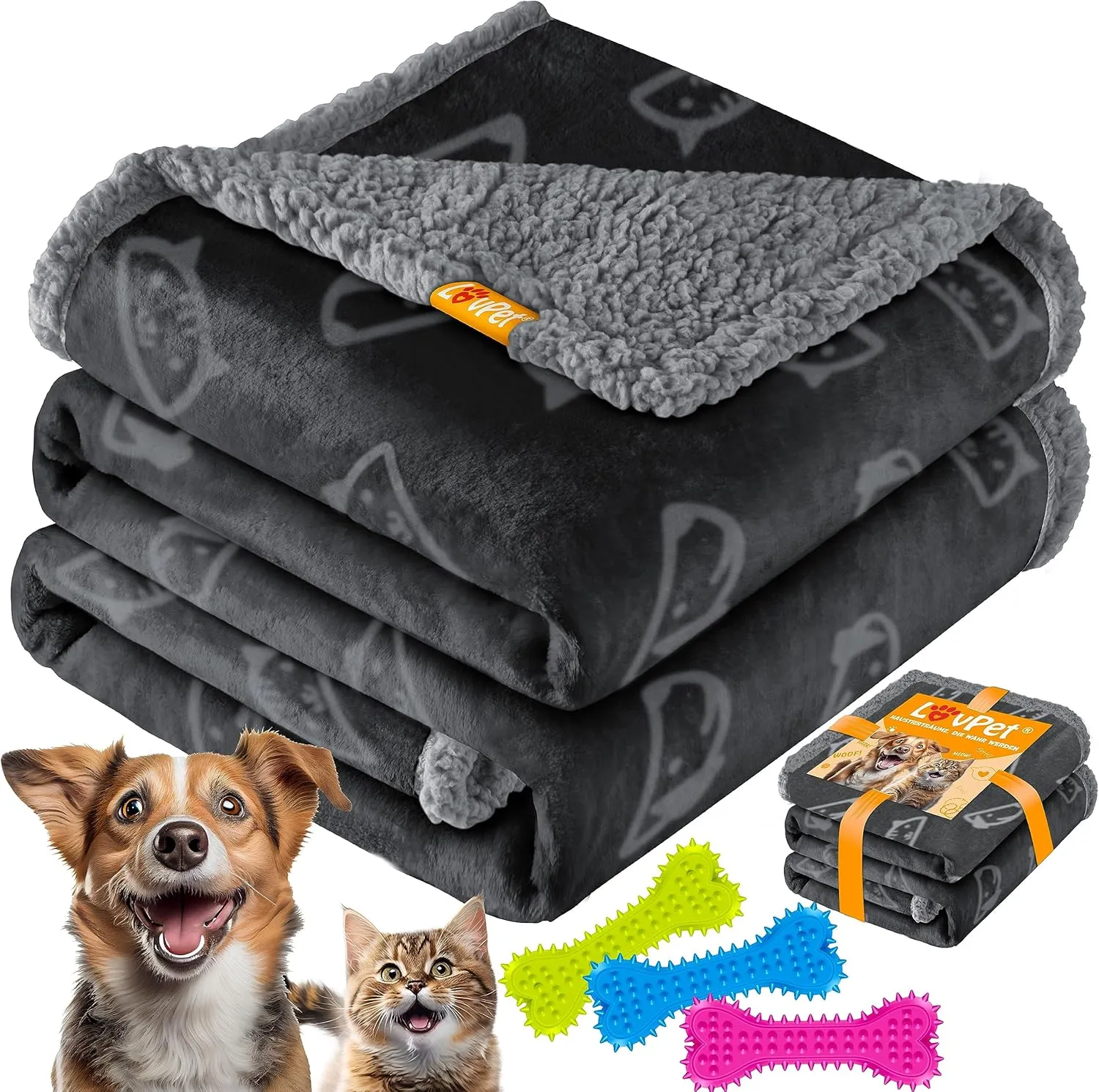 Eine weiche, wasserdichte Katzendecke von Lovpet in Dunkelgrau.
