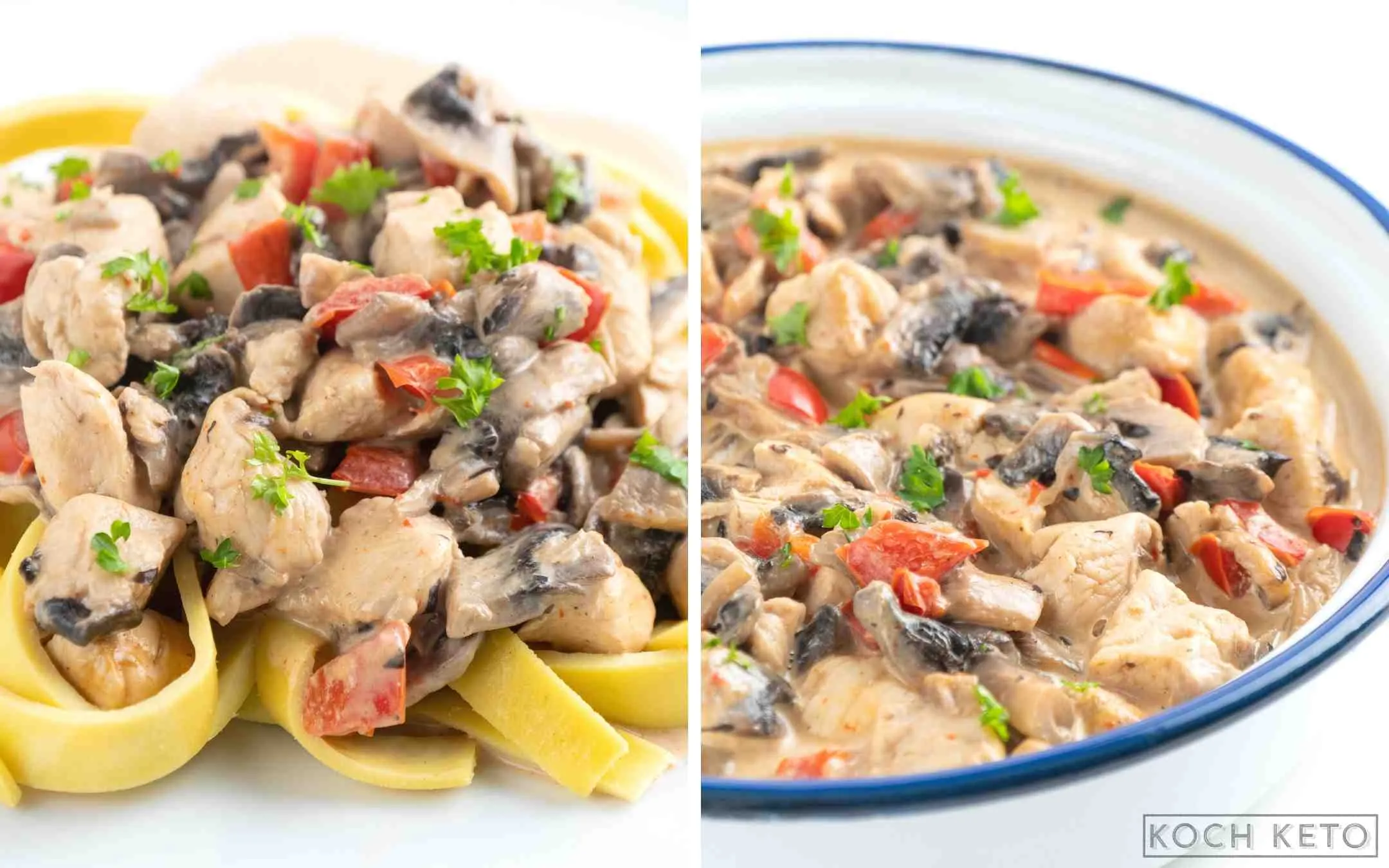 Einfache Hähnchen-Paprika-Pfanne mit frischen Champignons