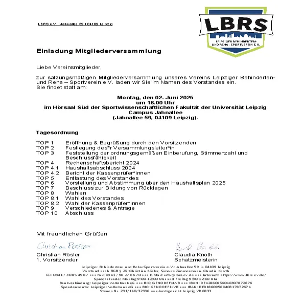 Einladung zur Mitgliederversammlung 2025