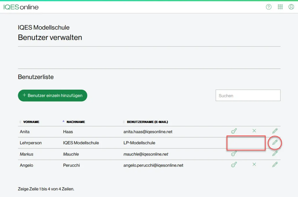 Einrichtung des unpersönlichen Zugangs zur Mediathek für das Kollegium in der IQES Benutzerverwaltung, mit Eingabefeldern für Benutzername und Passwort.