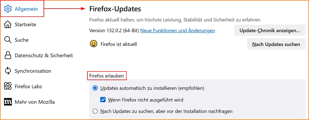 Einstellungen Allgemein Updates not win