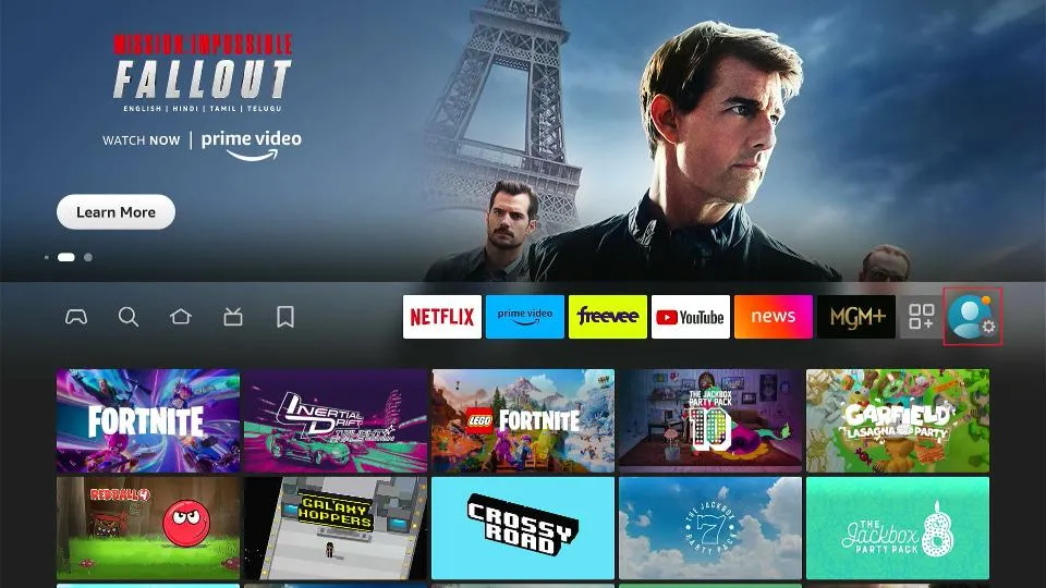 Einstellungen auf dem Fire TV Startbildschirm auswählen