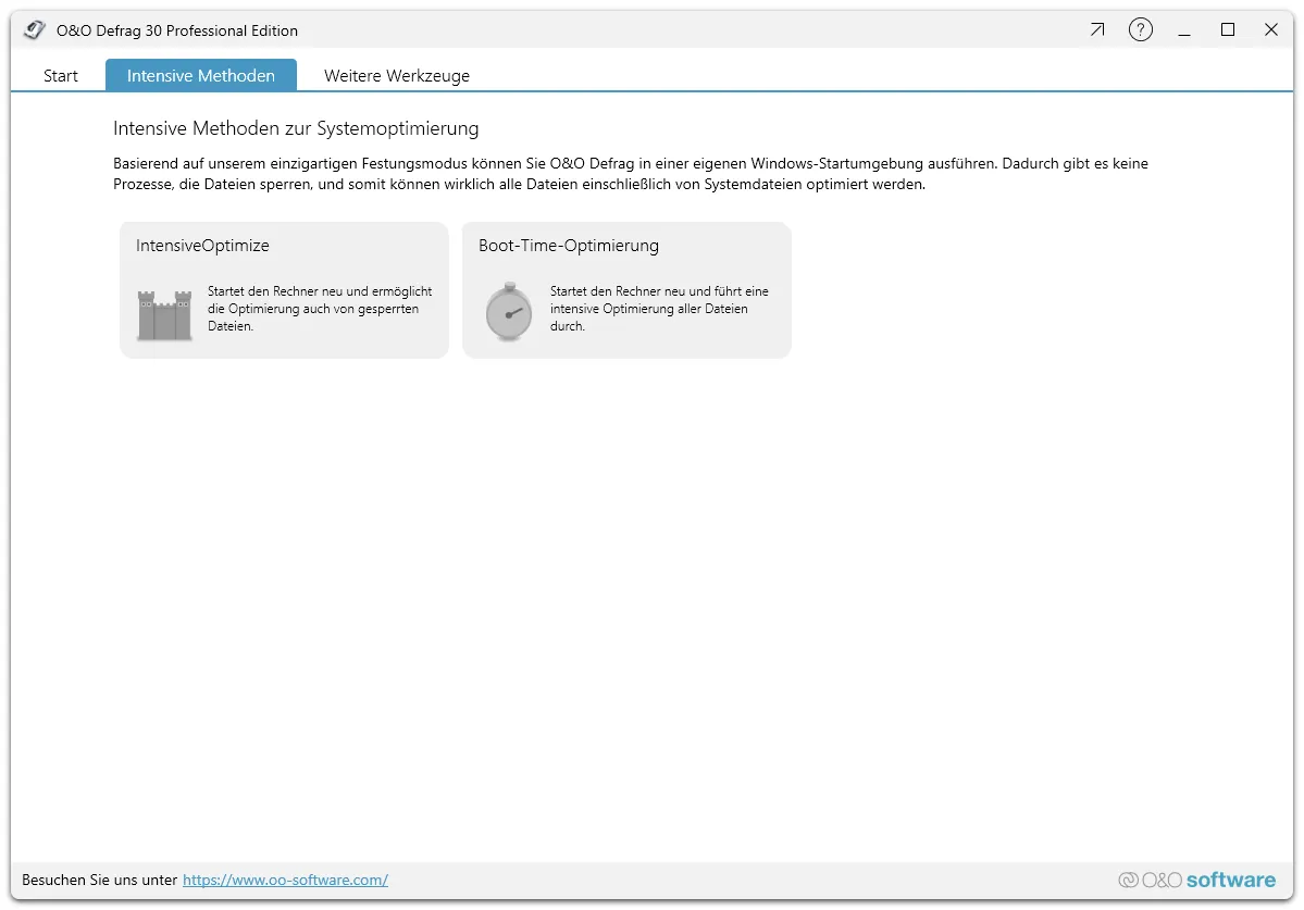 Einstellungen für Boot-Time-Optimierung und IntensiveOptimize in O&amp;O Defrag