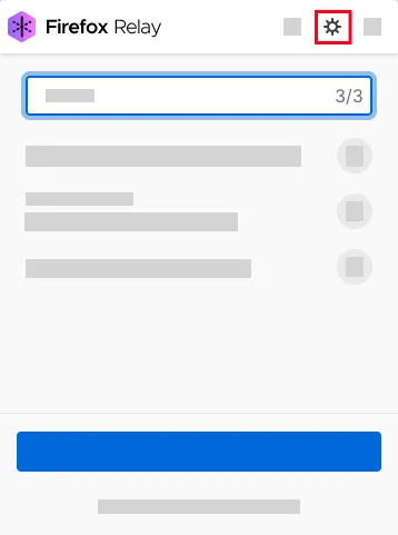 Einstellungen-Symbol in der Firefox Relay-Erweiterung