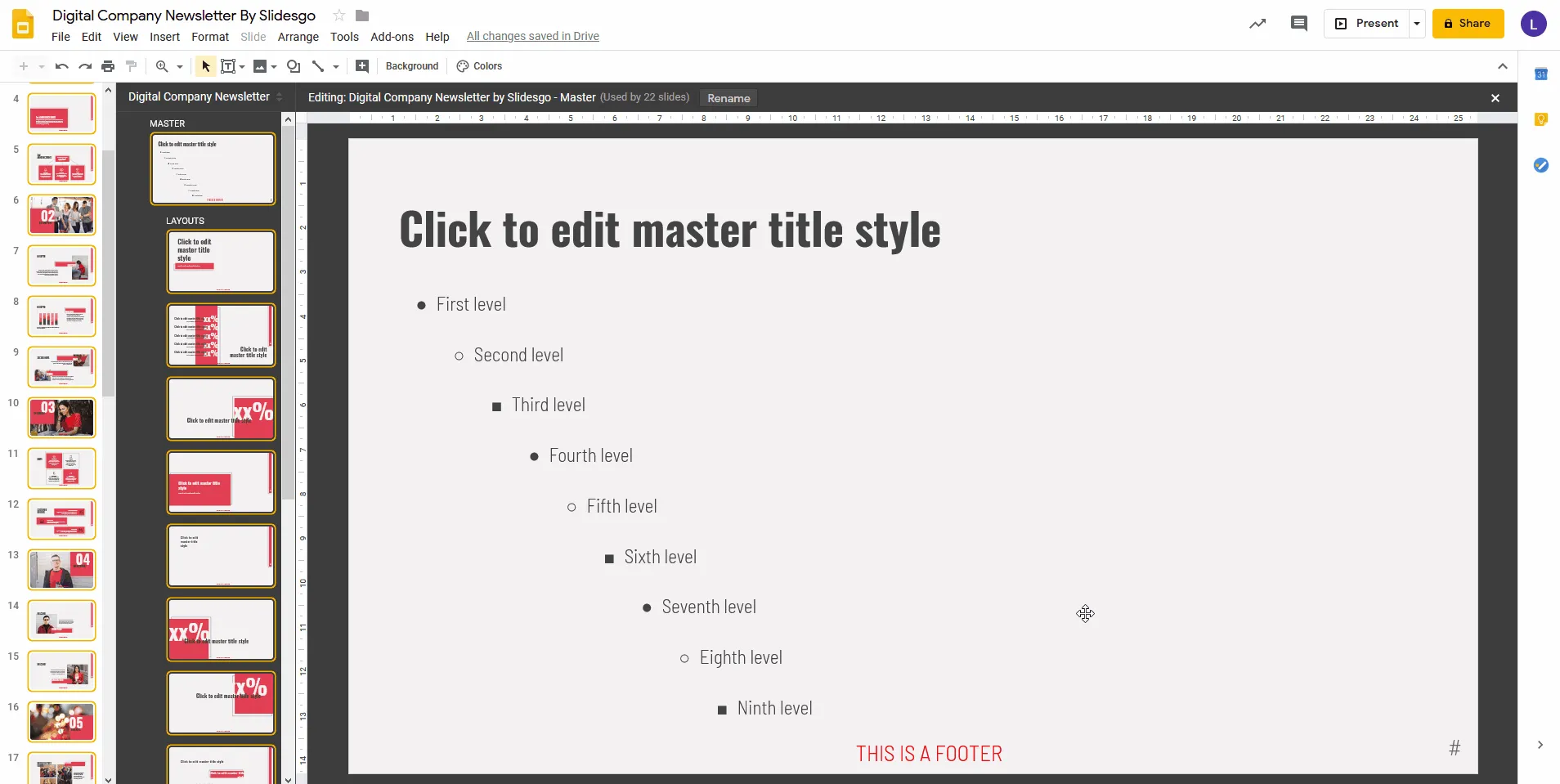 Endgültige Präsentation mit der globalen Fußzeile auf allen Folien