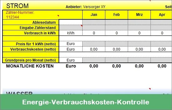 Energie-Verbrauchskosten-Kontrolle Excel Vorlage