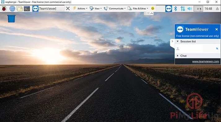 Erfolgreiche TeamViewer-Verbindung zum Raspberry Pi mit angezeigtem Desktop
