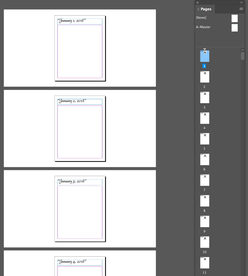 Ergebnis: Automatisch eingefügte Daten auf jeder Kalenderseite