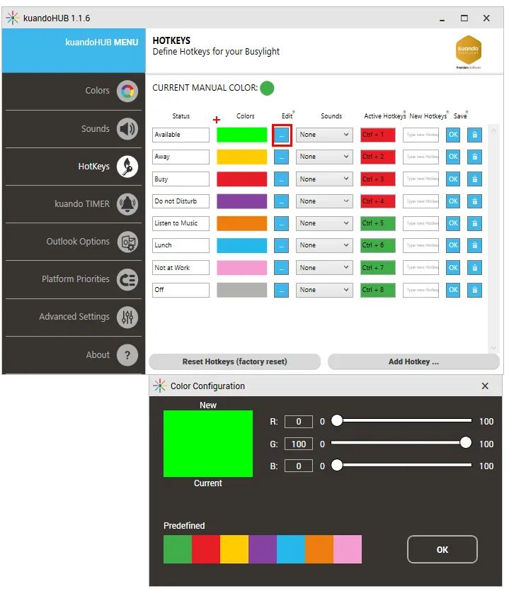 Erweiterte Konfiguration für das Teams Busylight mit kuandoHUB