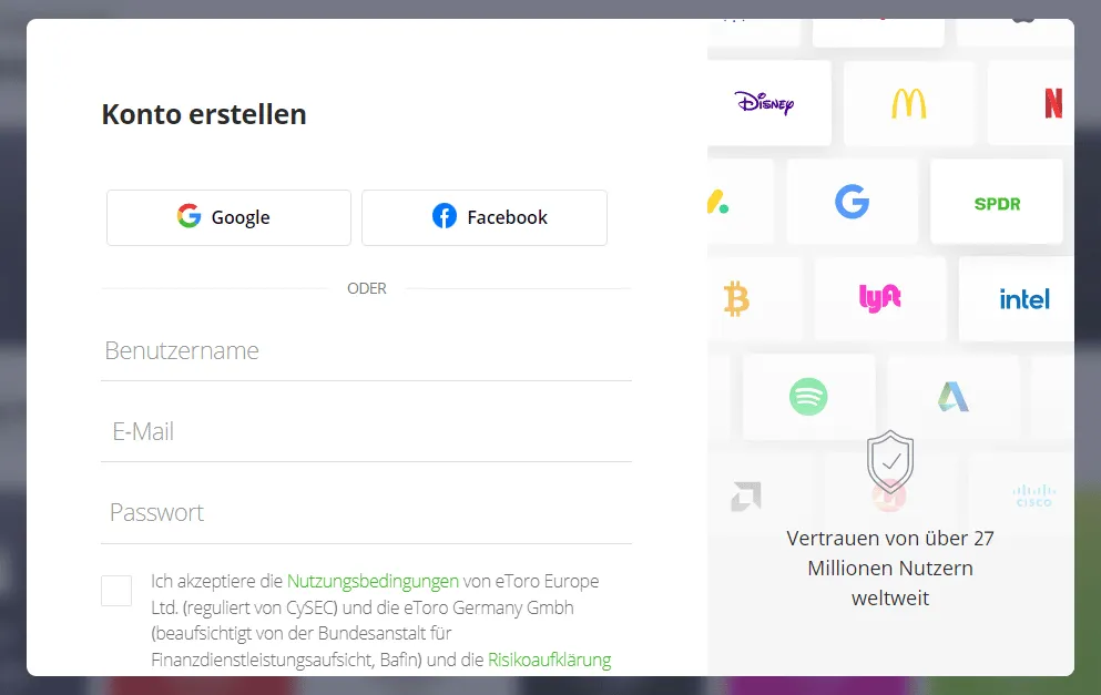 eToro Konto eröffnen - Anmeldeprozess