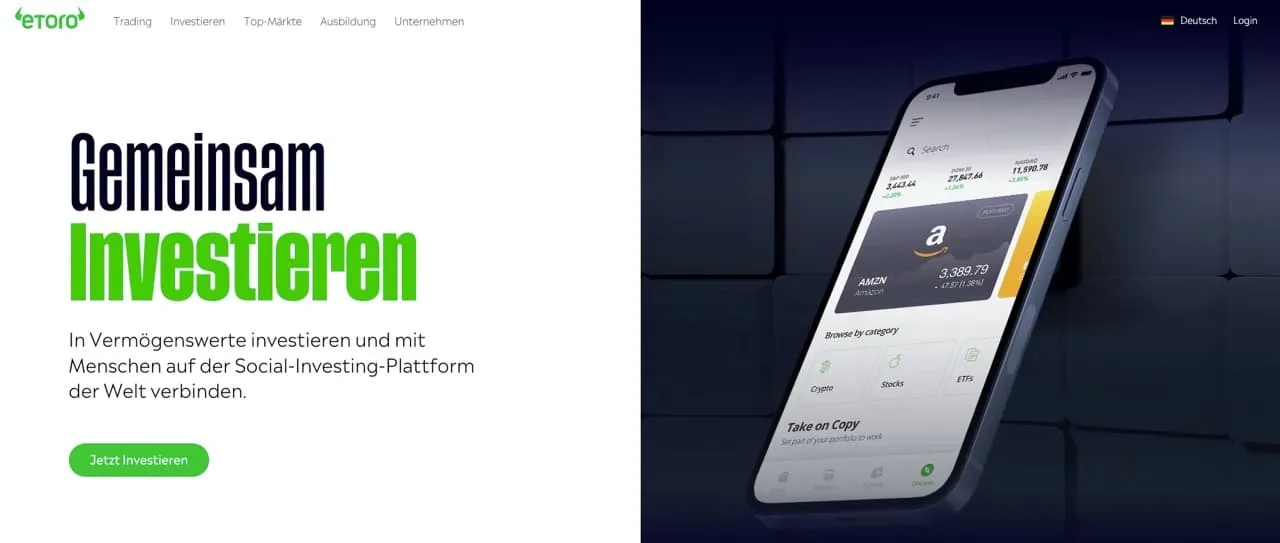 eToro Webseite - Moderne Handelsplattform
