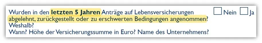 Europa Risikolebensversicherung - Frage nach abgelehnten Anträgen