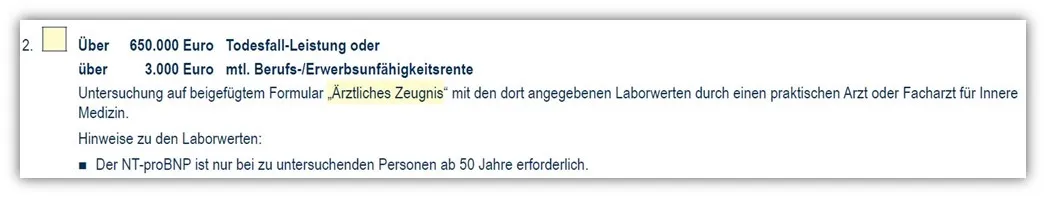 Europa Risikolebensversicherung Untersuchungsgrenzen ab 650.000 €