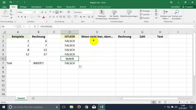 Excel-Video-Tutorial zur Bedingten Logik bei leeren oder nicht-leeren Zellen