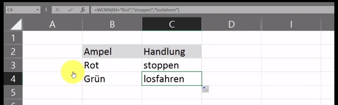 Excel WENN-Funktion Ampel Grün Falsch