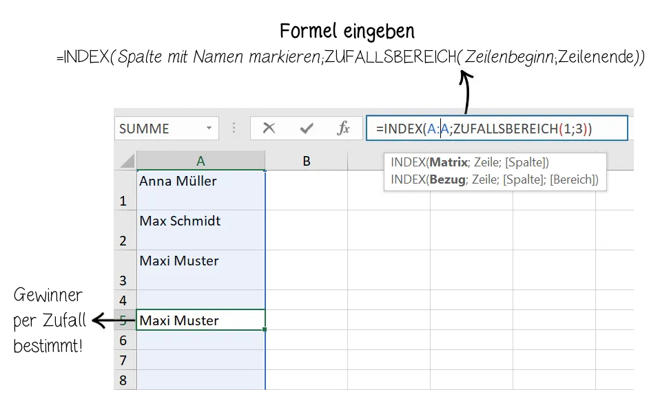 Excel-Zufallsgewinner auslosen