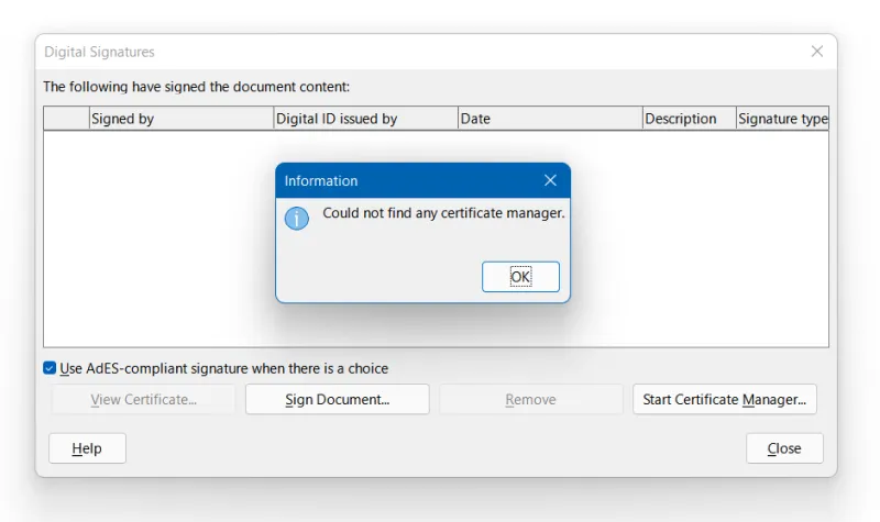 Fehlender Zertifikatmanager in LibreOffice