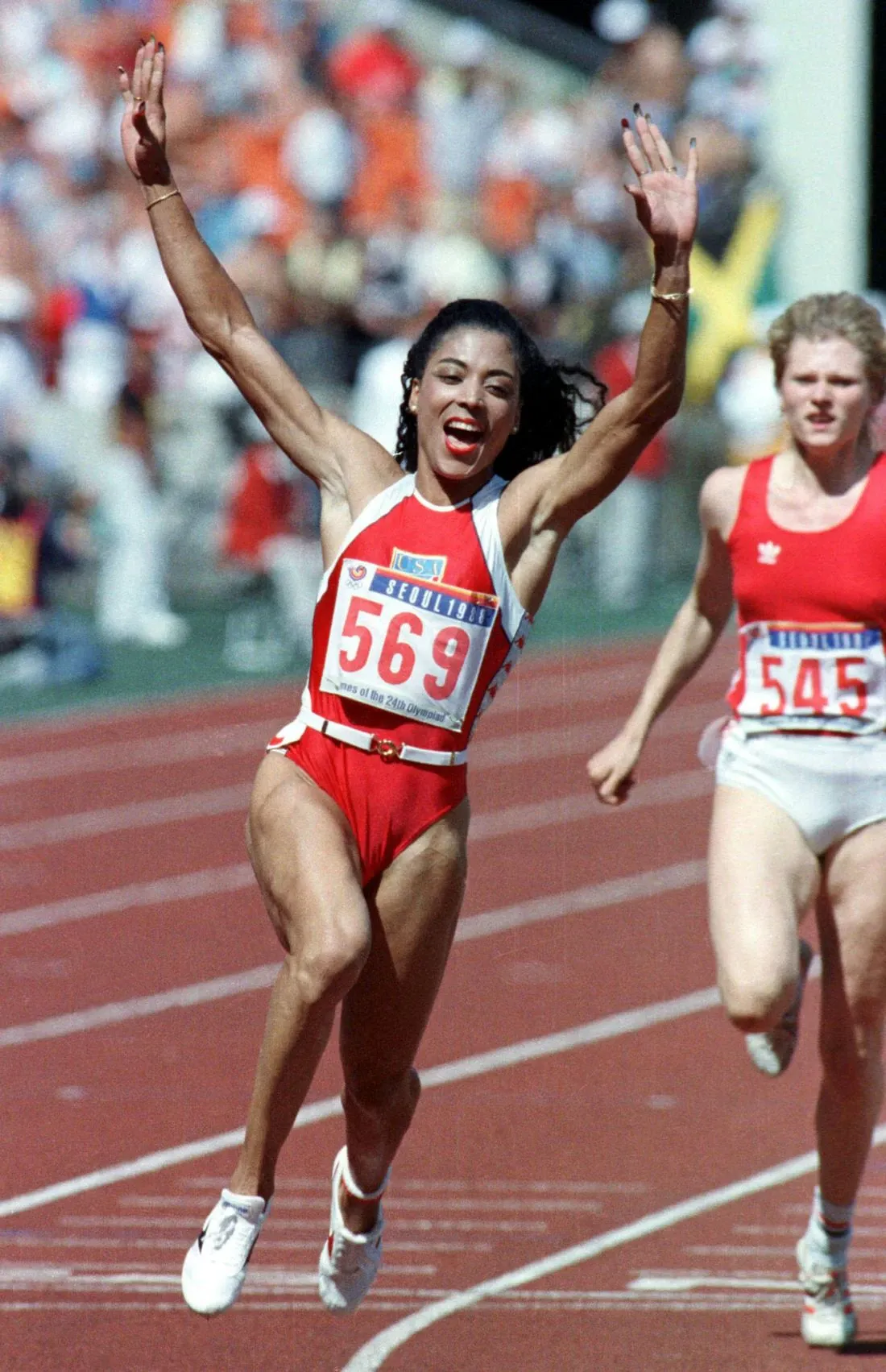 Florence Griffith-Joyner beim 100-Meter-Lauf, Weltrekordhalterin, USA