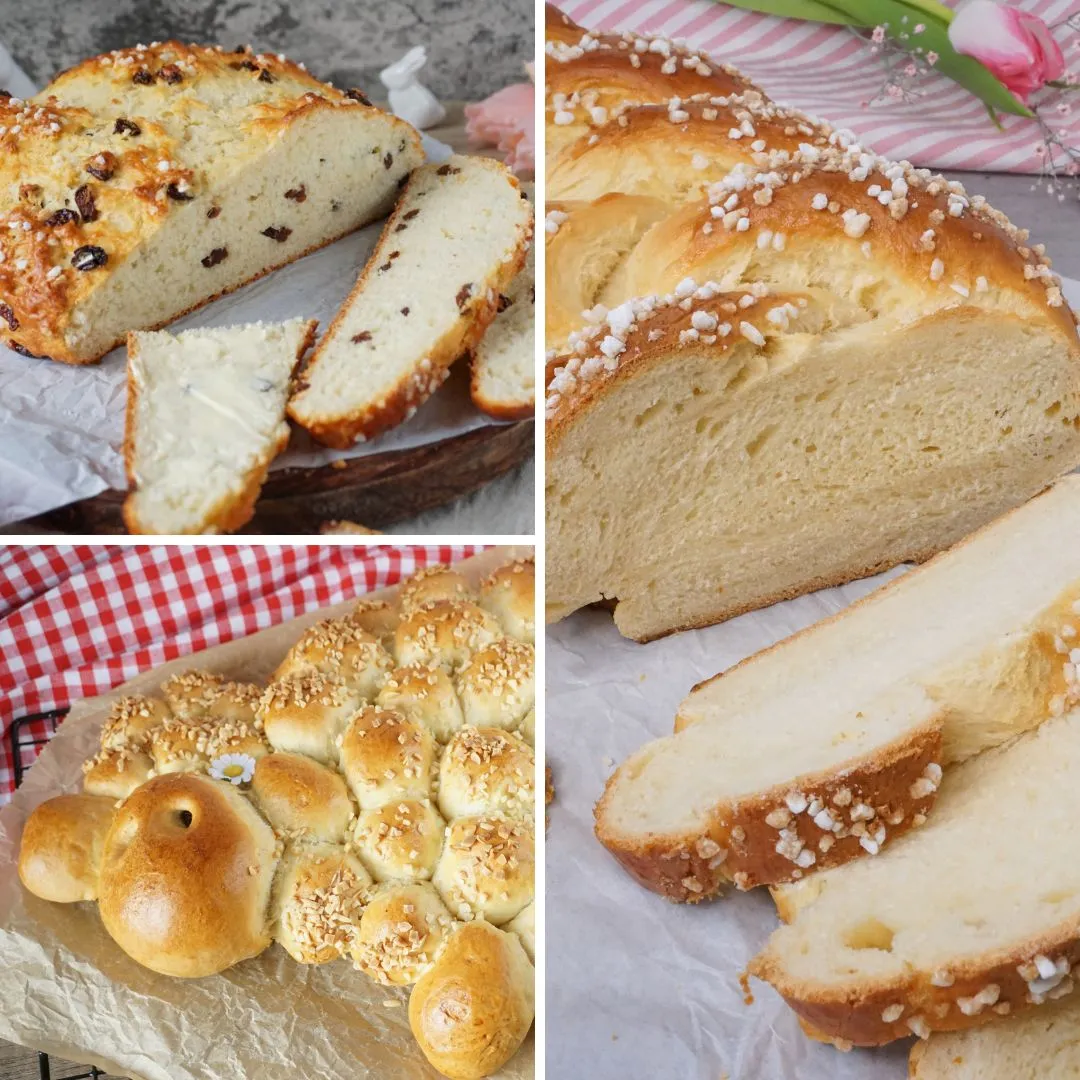 Fluffiger Hefezopf und Osterbrot mit Dekoration