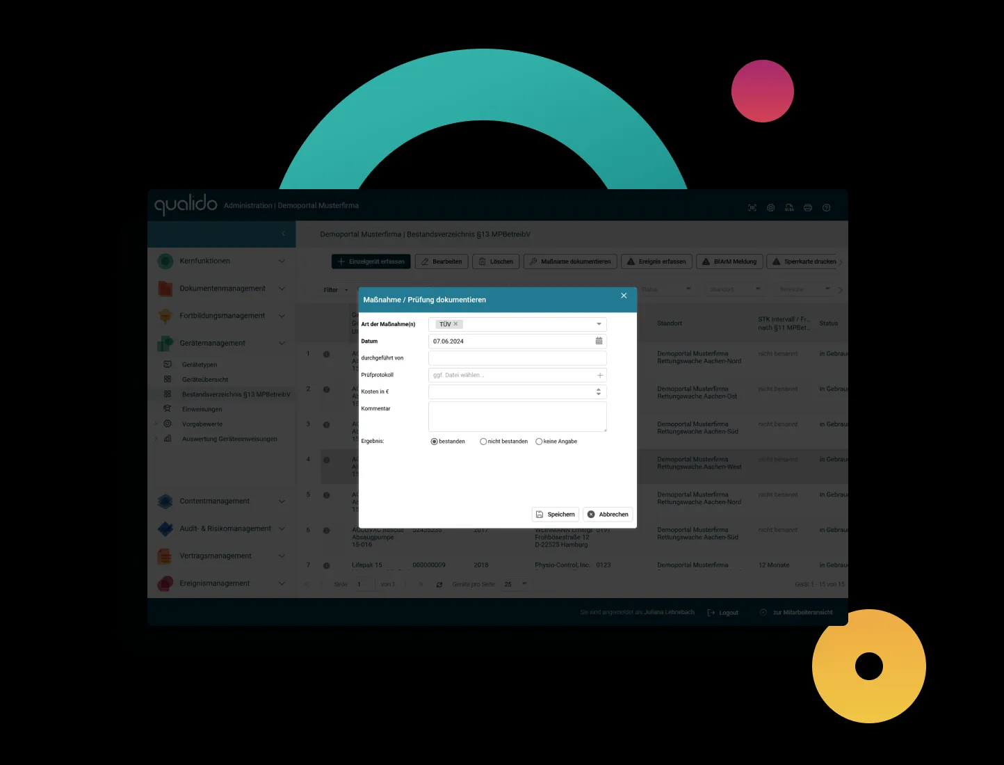 Formular zur Dokumentation von Geräteprüfungen und Kontrollen von Medizinprodukten