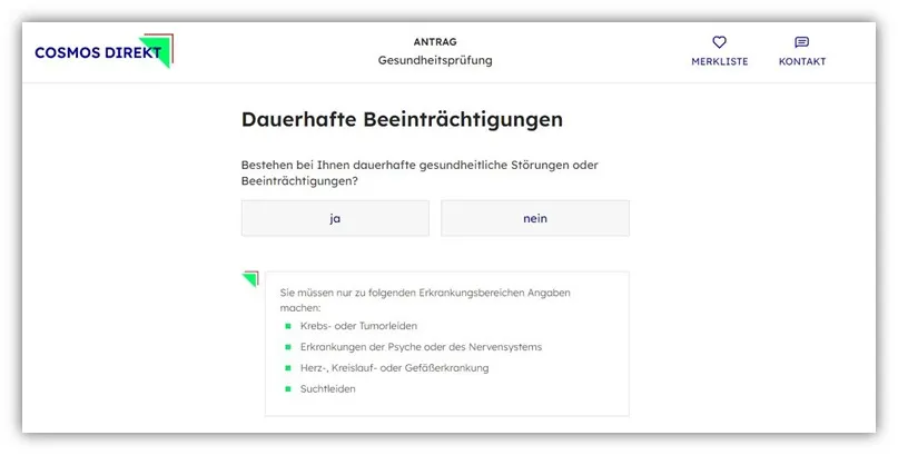 Frage zu dauerhaften Beeinträchtigungen bei Cosmos Direkt Risikolebensversicherung