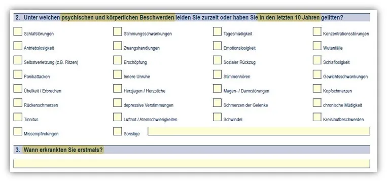 Fragebogen Europa Versicherung Psyche