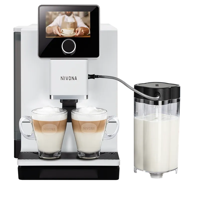 Freigestellter NIVONA NICR 965 Kaffeevollautomat in elegantem Weiß von vorne