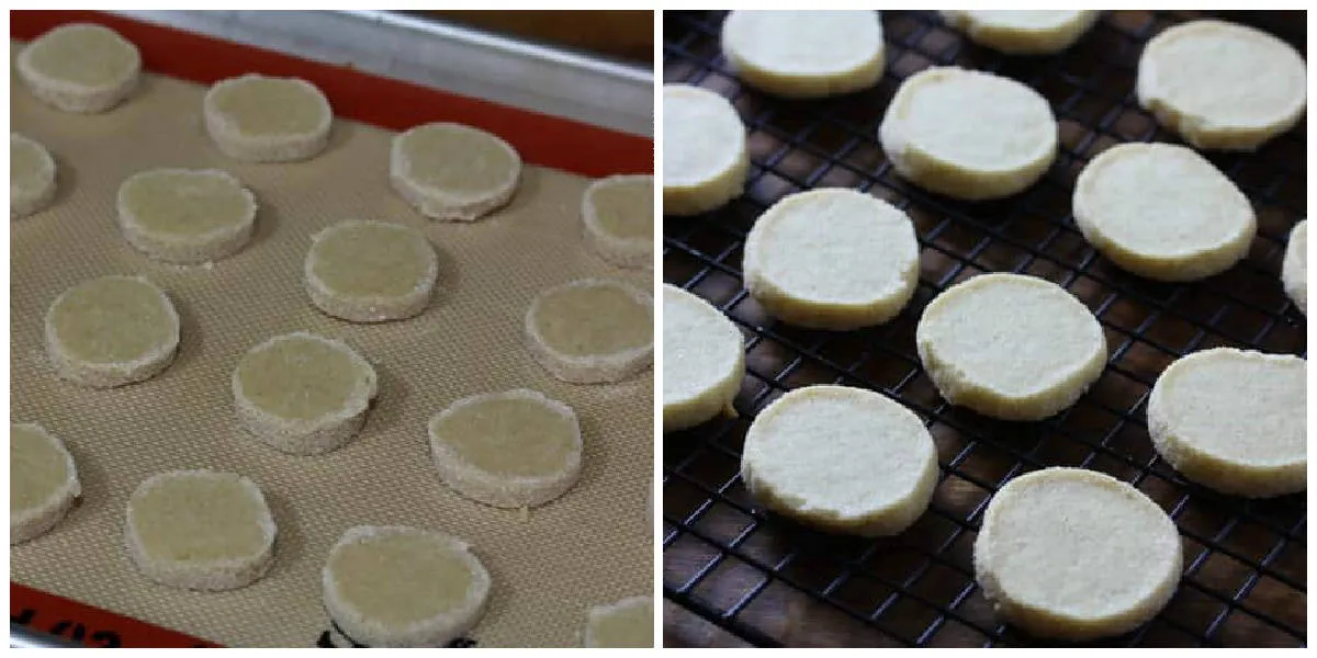 Frisch gebackene Heidesand-Plätzchen kühlen auf einem Rost ab