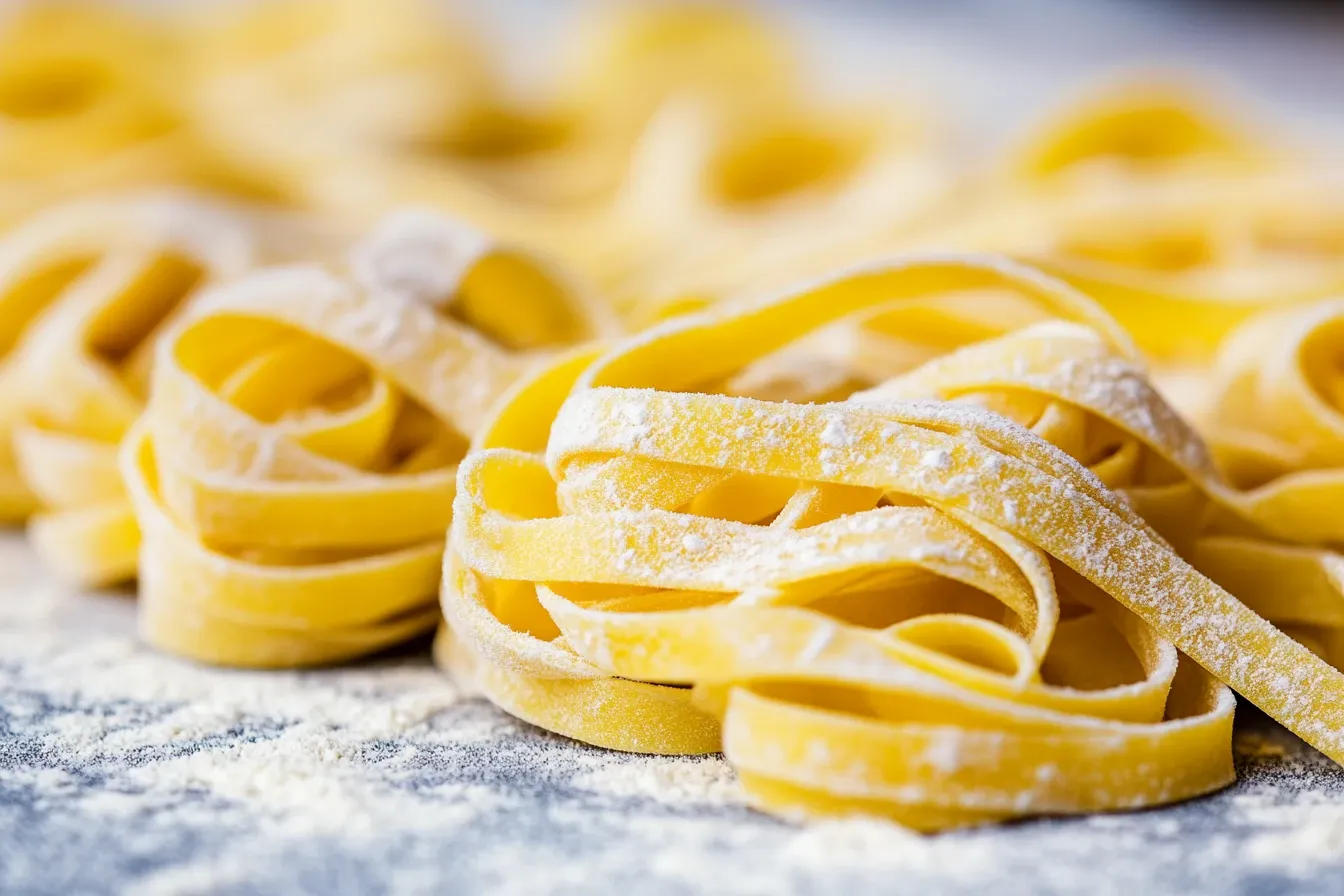 Frische Pasta auf einem Nudelbrett, bereit zum Kochen