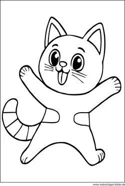 Fröhliche Katze springt und freut sich, eine lebendige Malvorlage