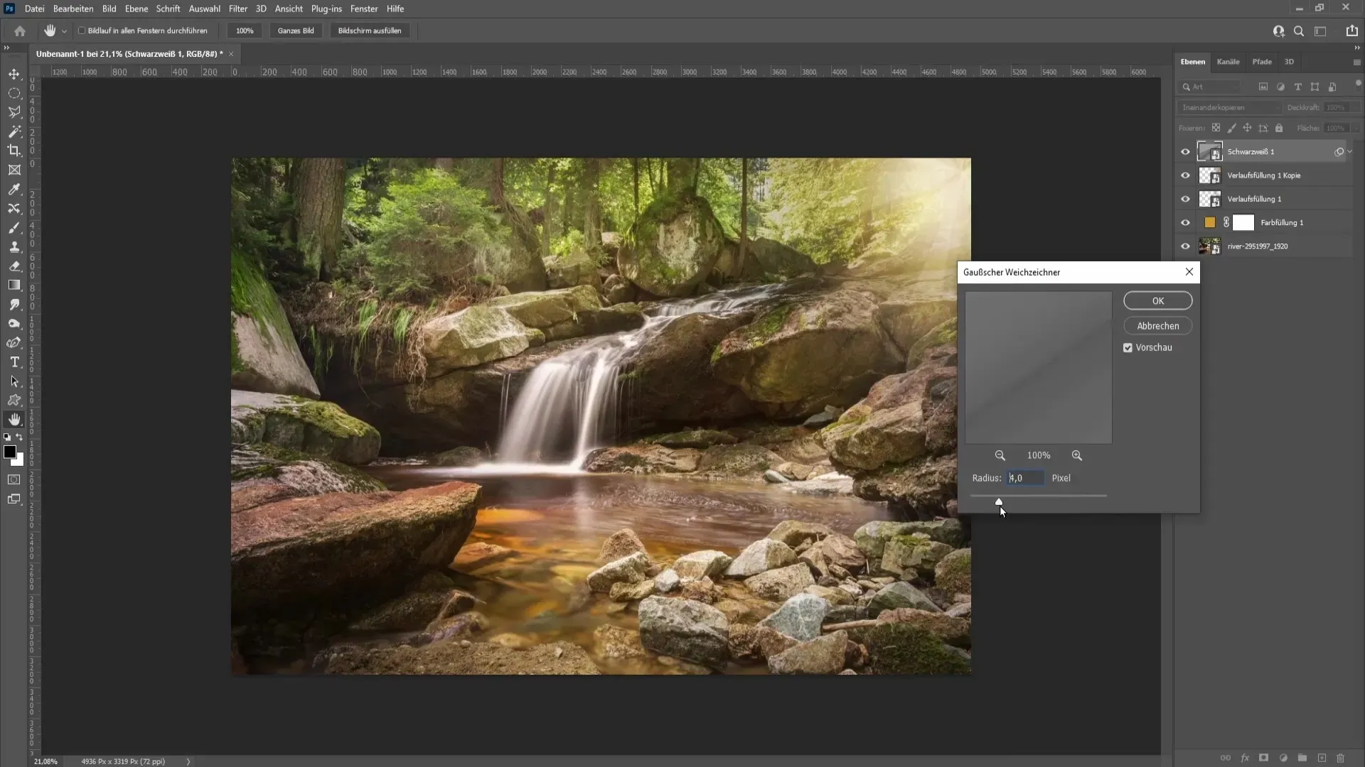 Gaußscher Weichzeichner Sonnenstrahlen für einen weicheren, natürlicheren Look