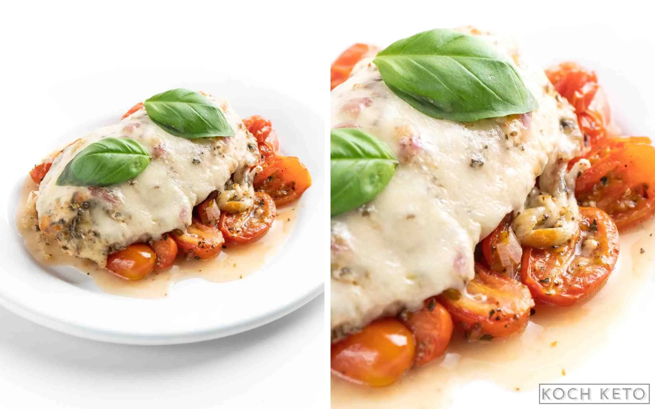 Gebackenes Hähnchen Caprese mit saftigen Tomaten und geschmolzenem Mozzarella