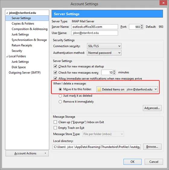 Gelöschte Nachrichten dem Ordner &quot;Gelöschte Elemente&quot; zuordnen
